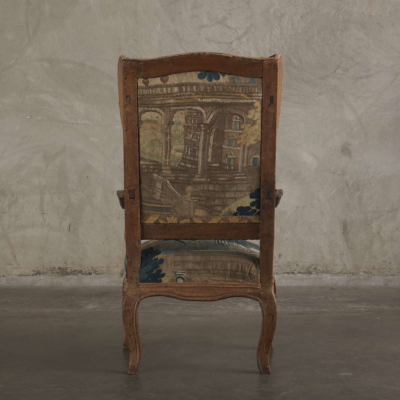 18TH C AUBUSSON UPHOLSTERED WING-BACK ARM CHAIR