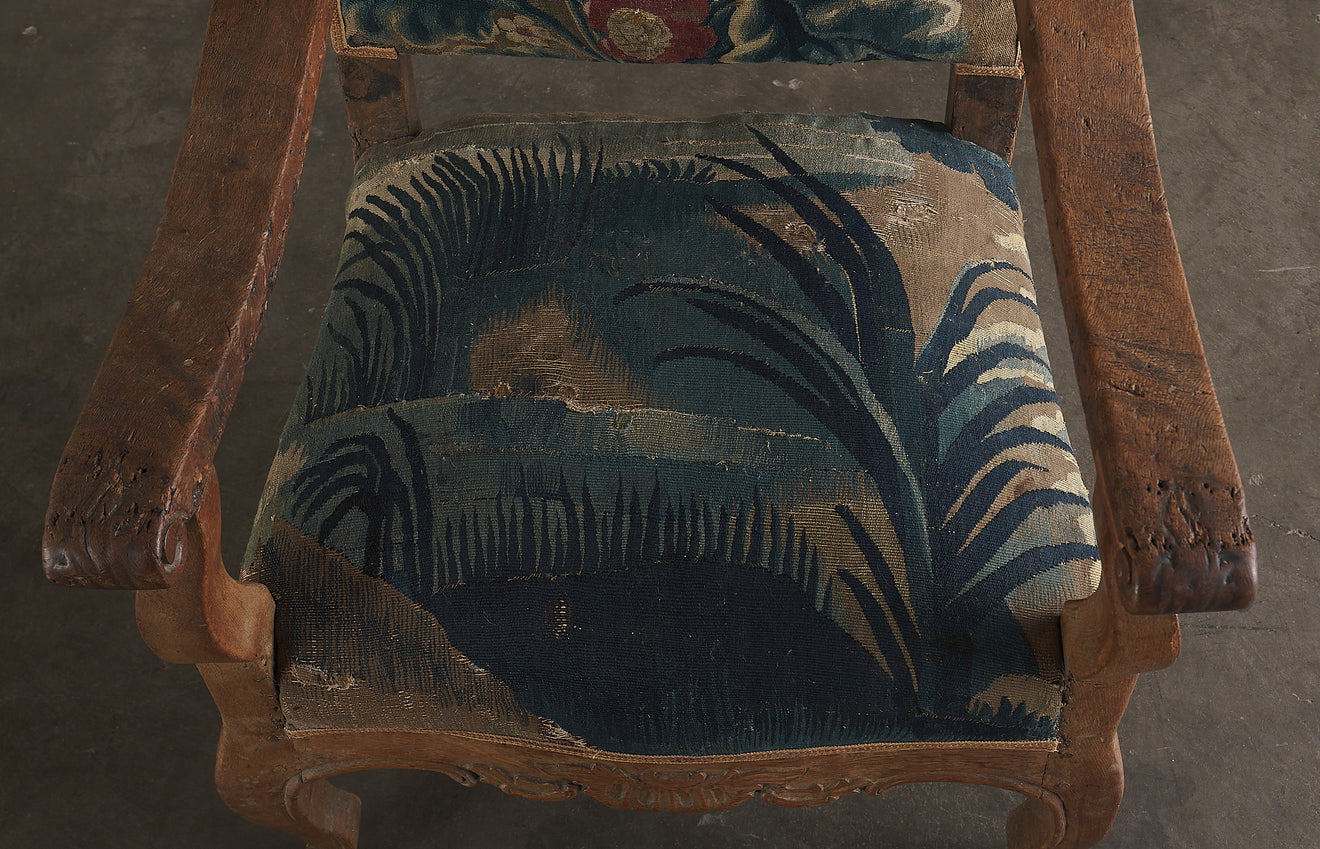 18TH C AUBUSSON UPHOLSTERED WING-BACK ARM CHAIR