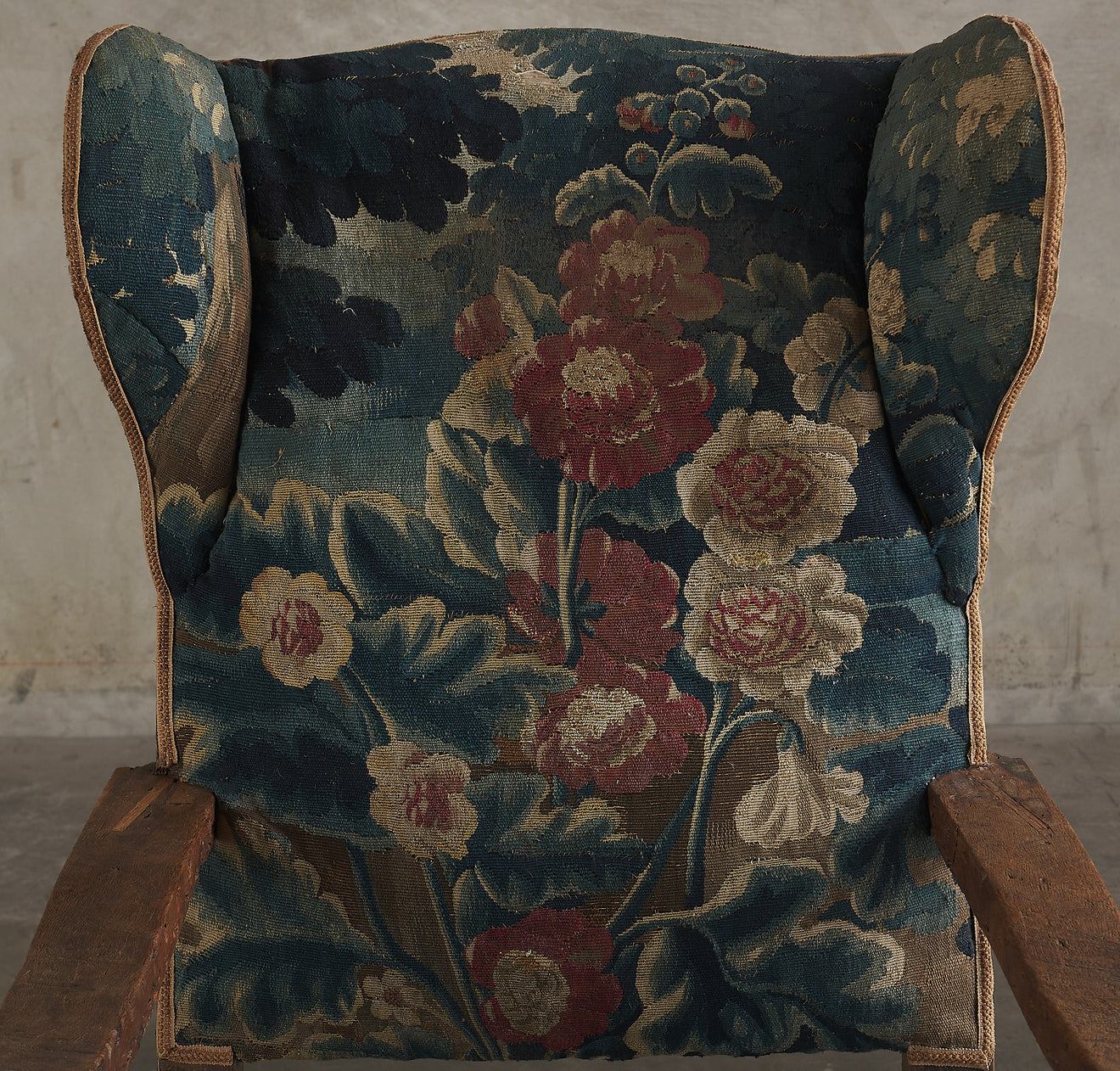18TH C AUBUSSON UPHOLSTERED WING-BACK ARM CHAIR