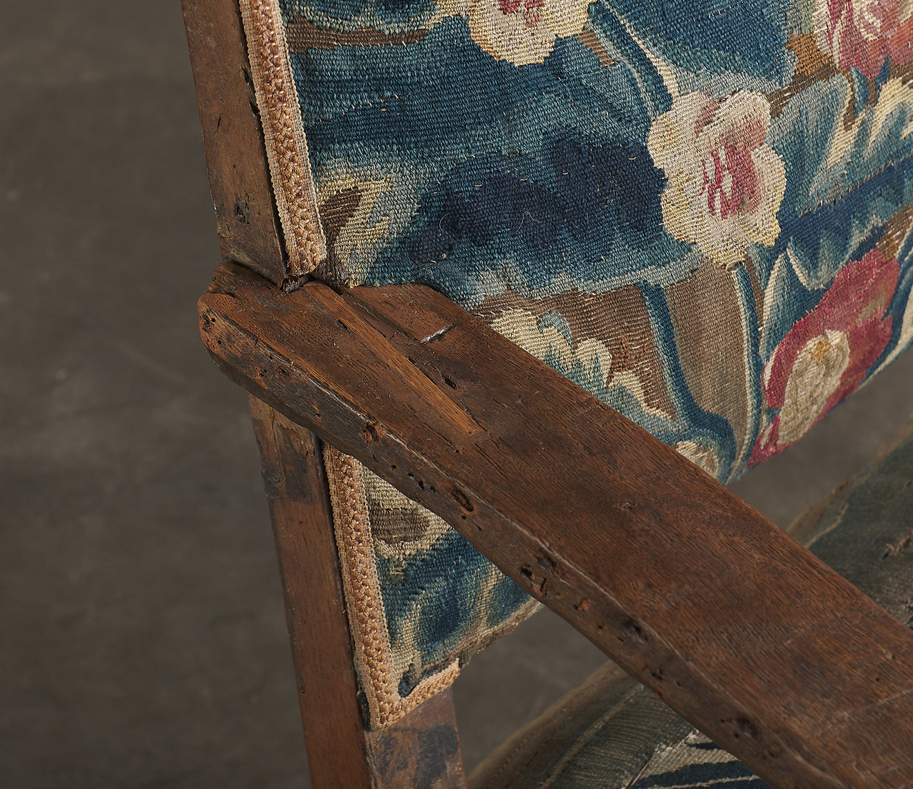 18TH C AUBUSSON UPHOLSTERED WING-BACK ARM CHAIR