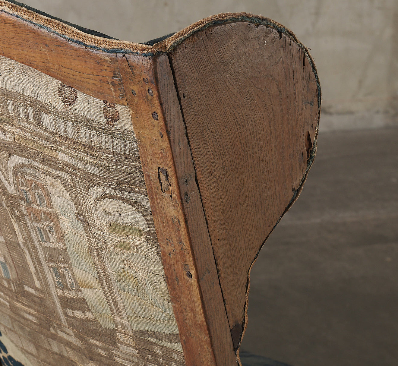 18TH C AUBUSSON UPHOLSTERED WING-BACK ARM CHAIR