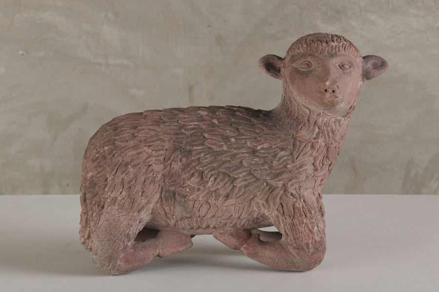 19th C CARVED STONE LAMB OF GOD