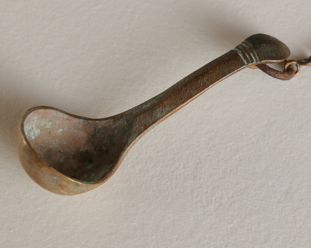 ANTIQUE HINDU VOTIVE OIL LAMP WITH LADLE Blackman Cruz