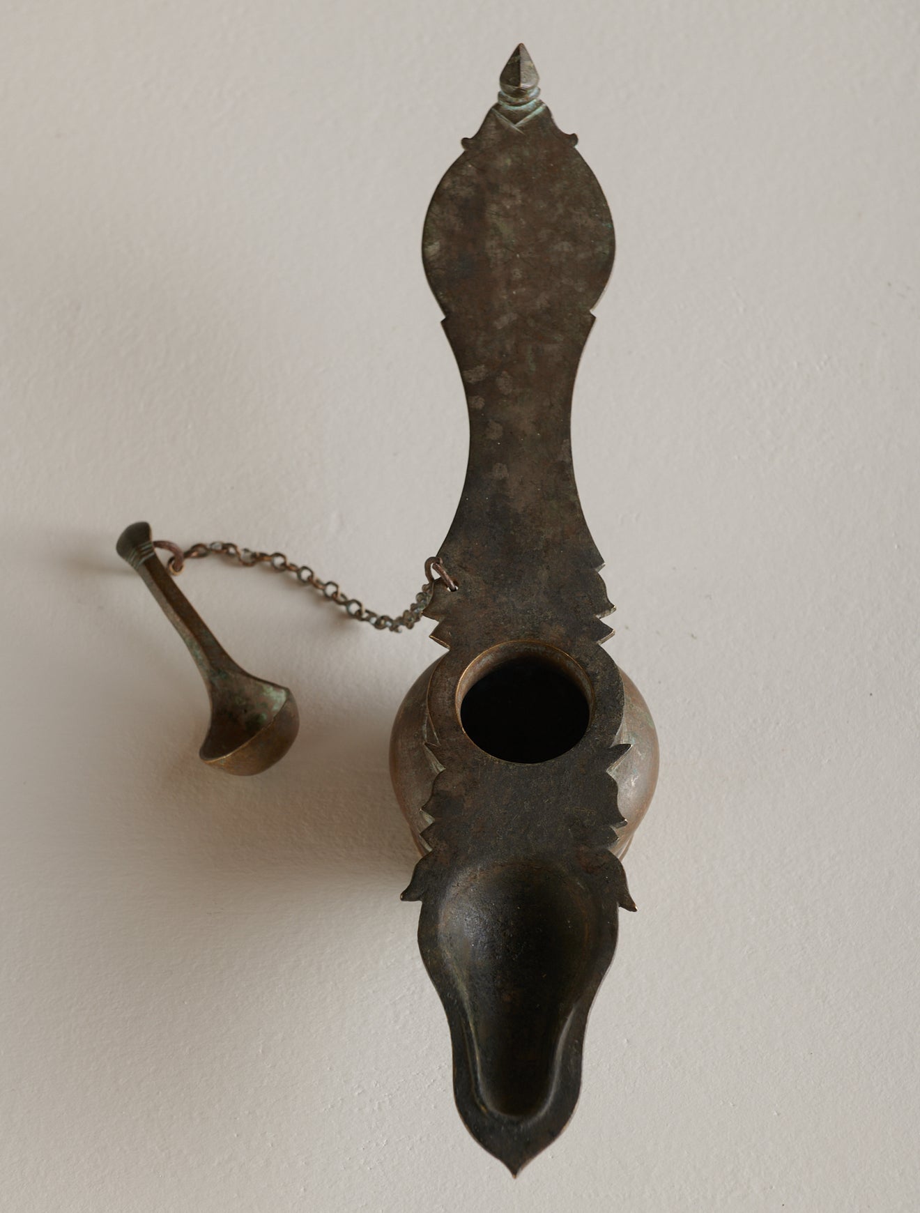 ANTIQUE HINDU VOTIVE OIL LAMP WITH LADLE