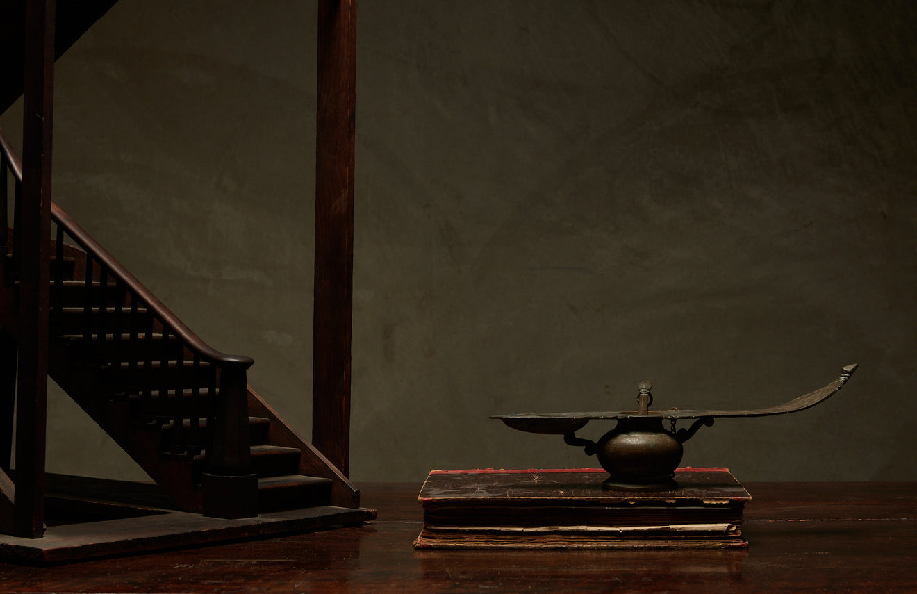 ANTIQUE HINDU VOTIVE OIL LAMP WITH LADLE