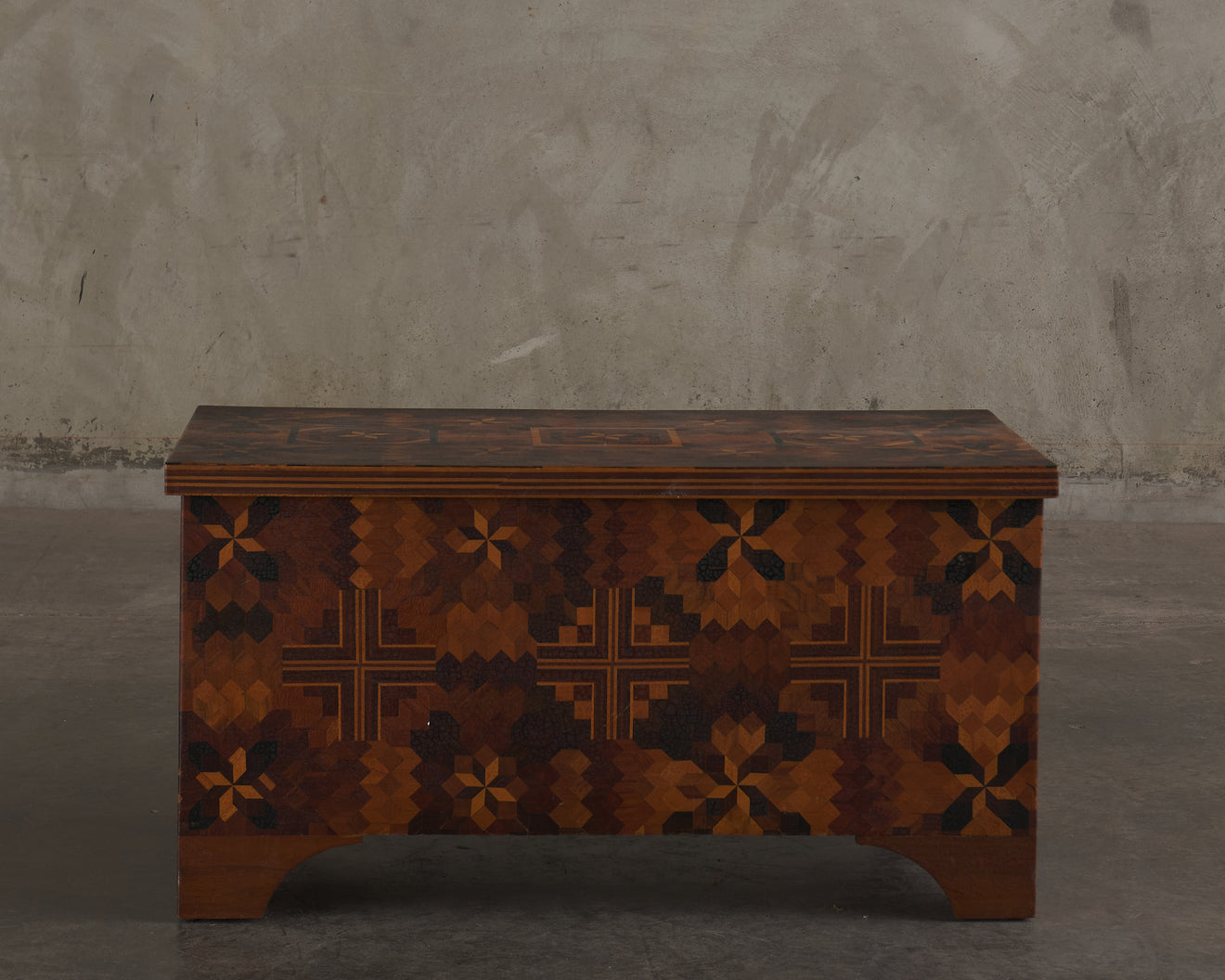 ANTIQUE EARLY AMERICAN FOLK ART PARQUETRY DOWRY/BLANKET CHEST