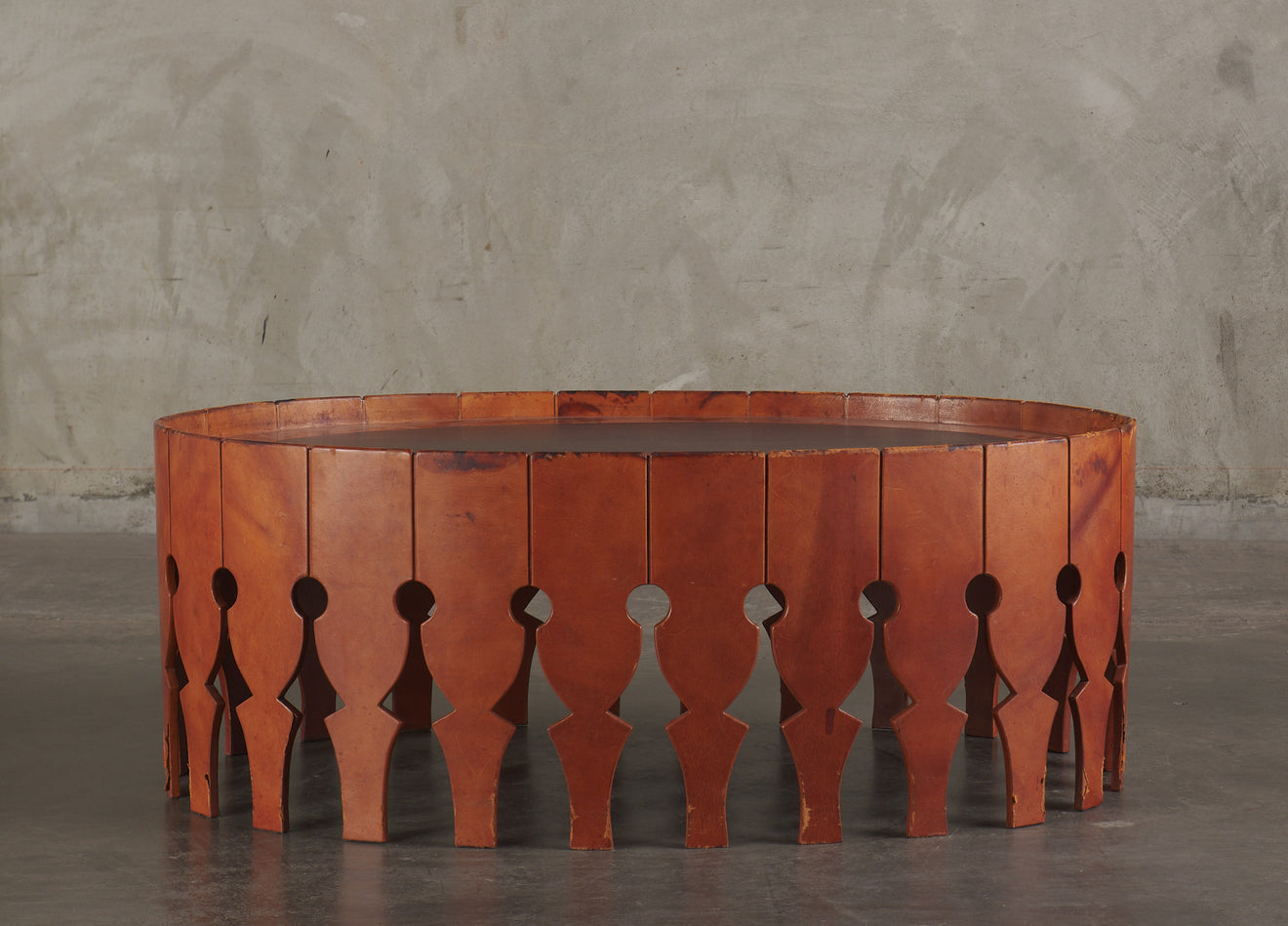ARTURO PANI LEATHER WRAPPED AND BRASS COFFEE TABLE 1960