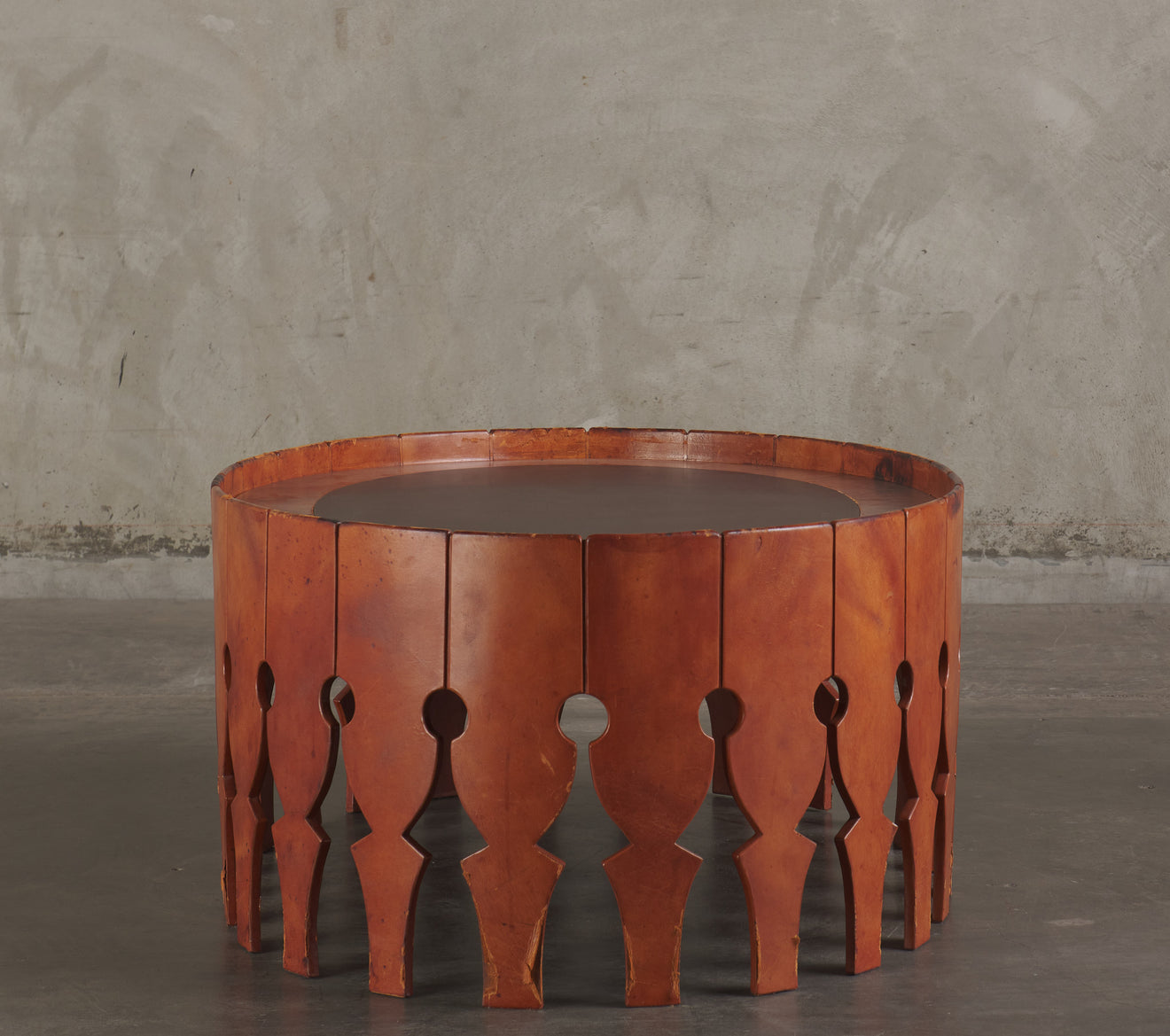 ARTURO PANI LEATHER WRAPPED AND BRASS COFFEE TABLE 1960