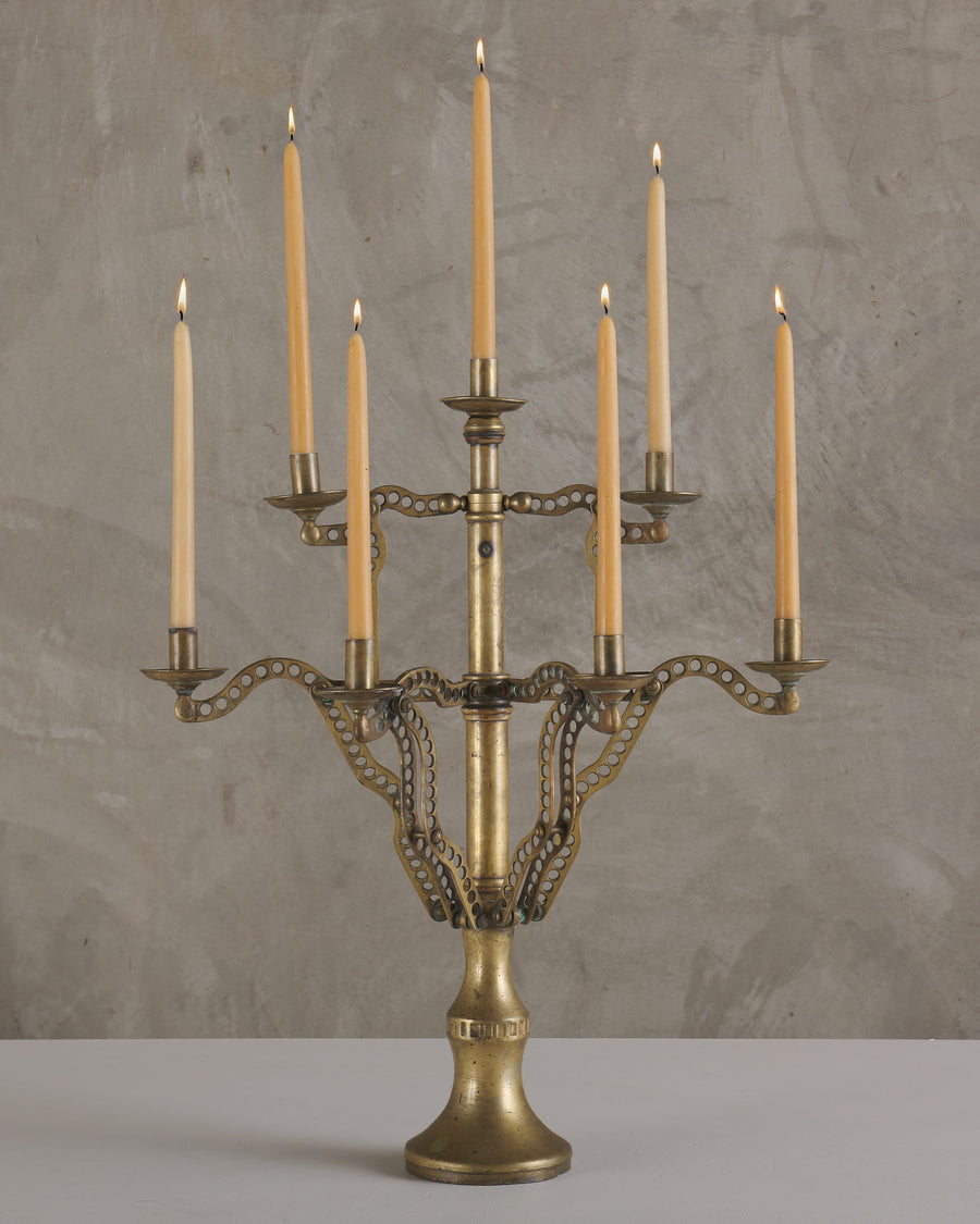 BRASS MACHINED COLLAPSIBLE CANDELABRA, c1890