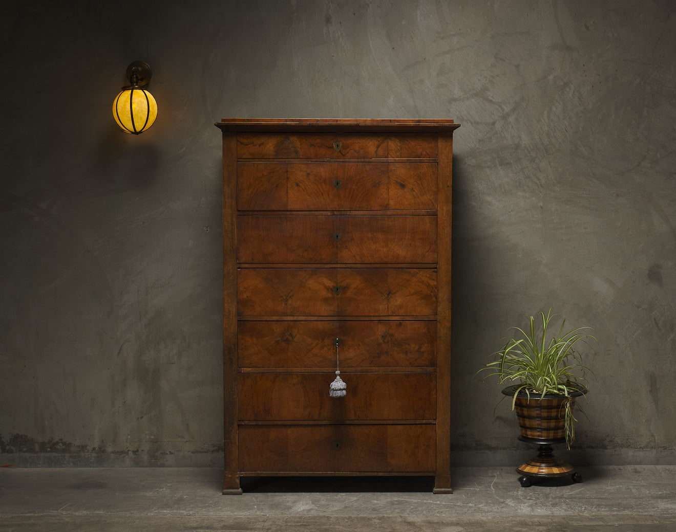 BIEDERMEIER INLAID TALL CHEST, c1840
