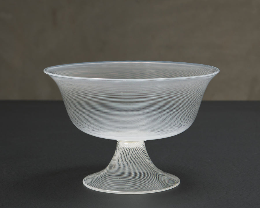 CARLO SCARPA LATTIMO MEZZA FILIGRANA FOOTED BOWL FOR VENINI, MODEL # 5709