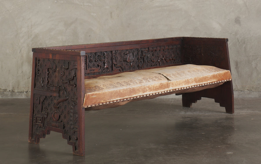 CARVED NEO PRE-COLUMBIAN MEXICAN SOFA, Reported to have been exhibited at the MEXICAN PAVILLION, 1889 World's Fair, Paris
