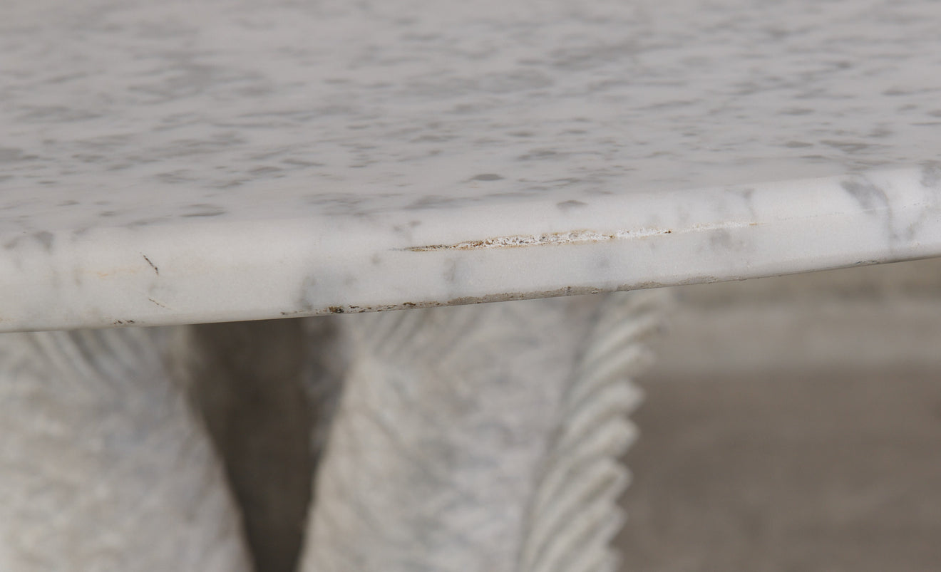 CONTINENTAL WHITE PAINTED WOOD AND MARBLE TOP CENTER TABLE