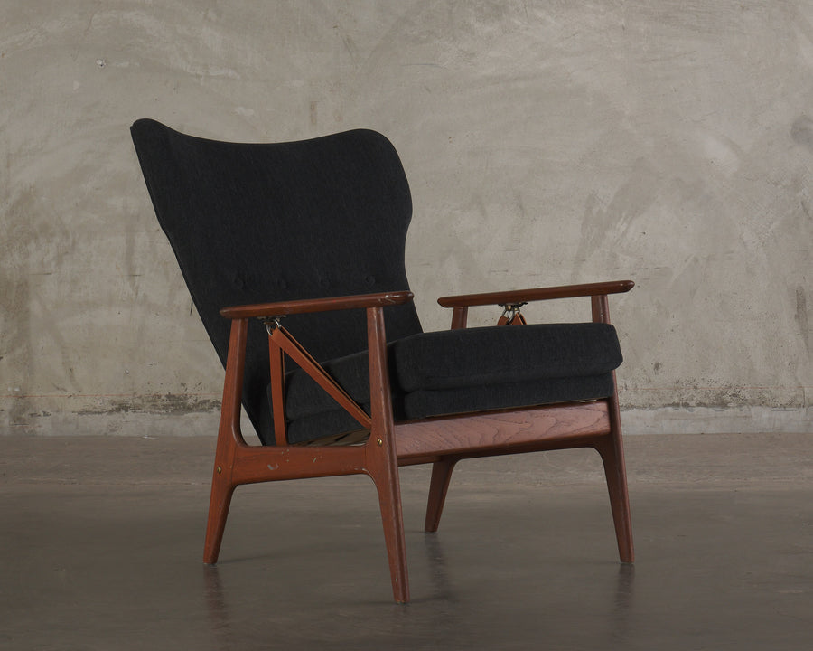 DANISH UPHOLSTED SLING ARM CHAIR, Mid Century
