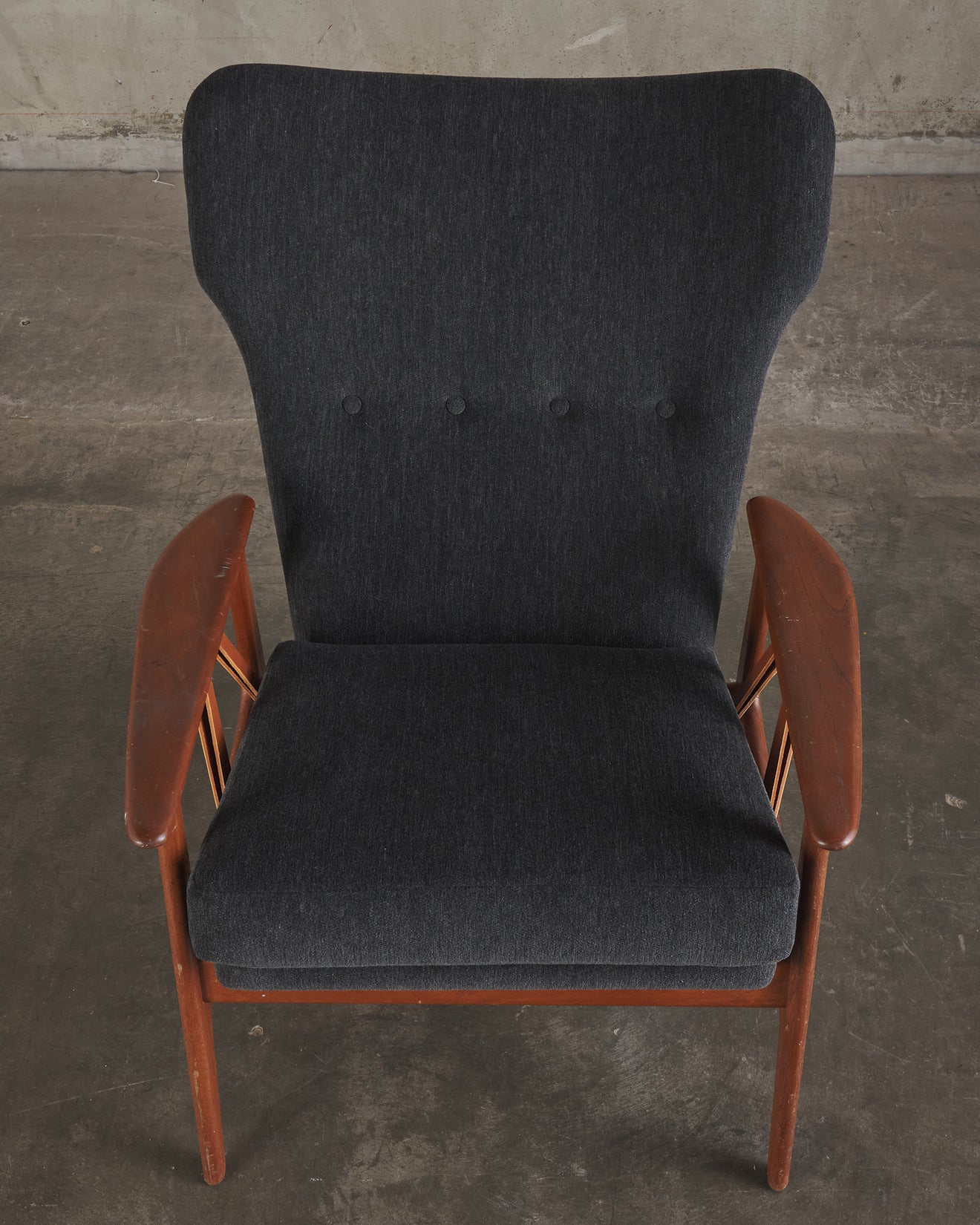 DANISH UPHOLSTED SLING ARM CHAIR, Mid Century