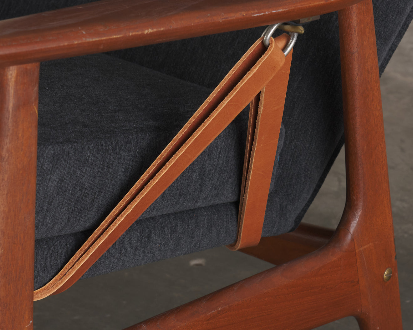 DANISH UPHOLSTED SLING ARM CHAIR, Mid Century