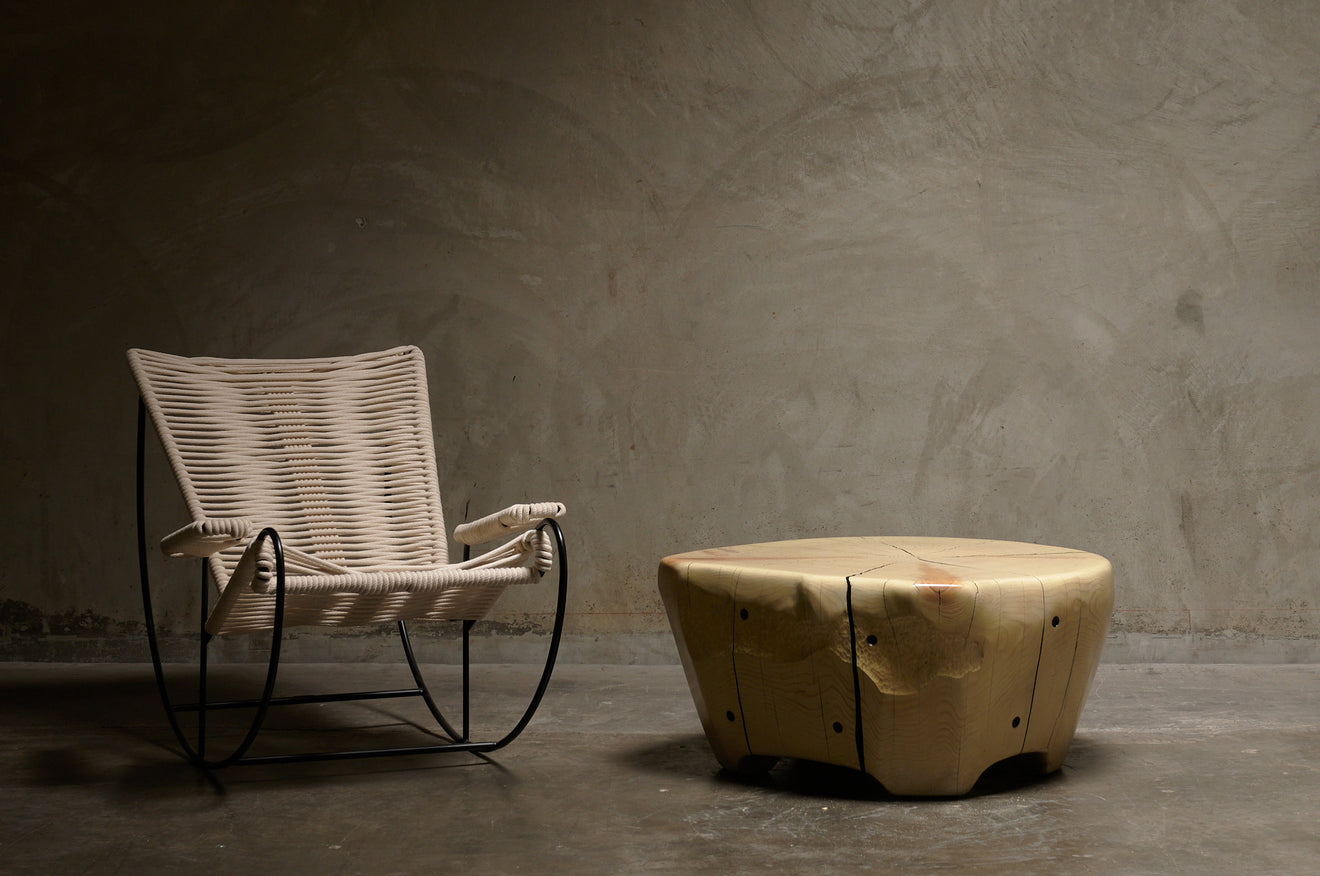 IVORY CEDAR TABLE WITH TEXTURED SIDE DETAIL by DAN POLLOCK