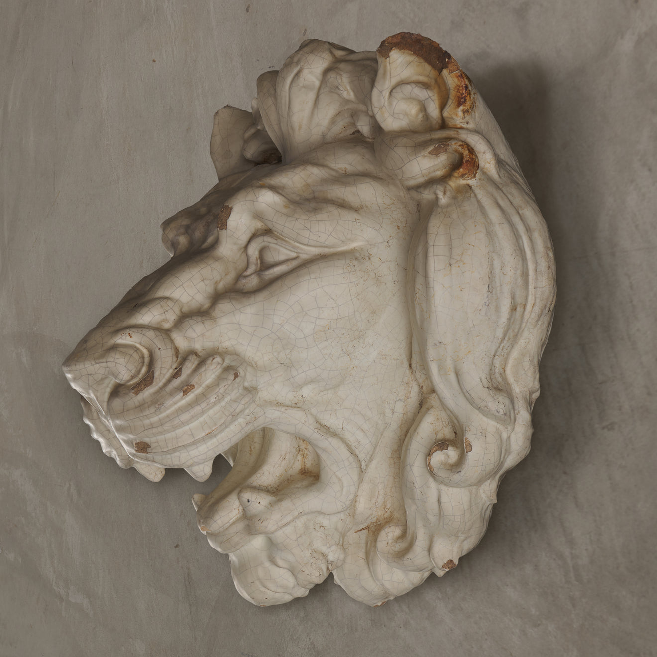 MASSIVE EARTHENWARE LION HEAD FROM THE LEONARD STANLEY ESTATE