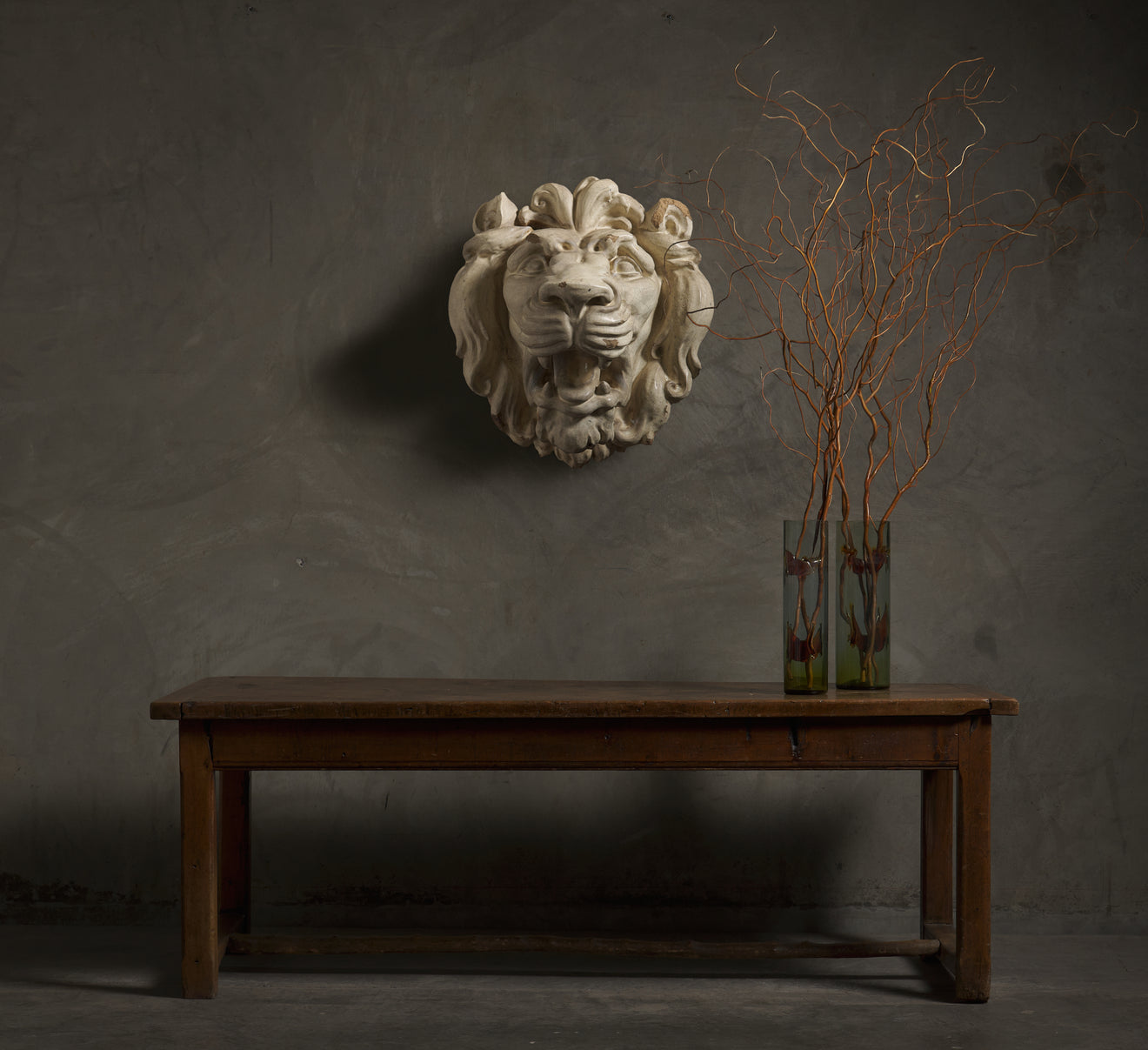 MASSIVE EARTHENWARE LION HEAD FROM THE LEONARD STANLEY ESTATE