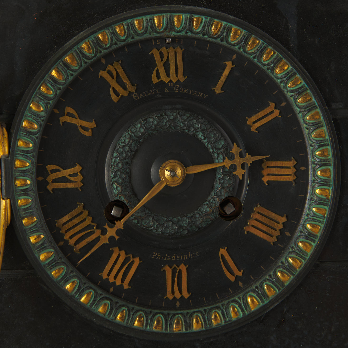 EGYPTIAN REVIVAL MARBLE CLOCK WITH TWO CANDELABRA GARNITURES