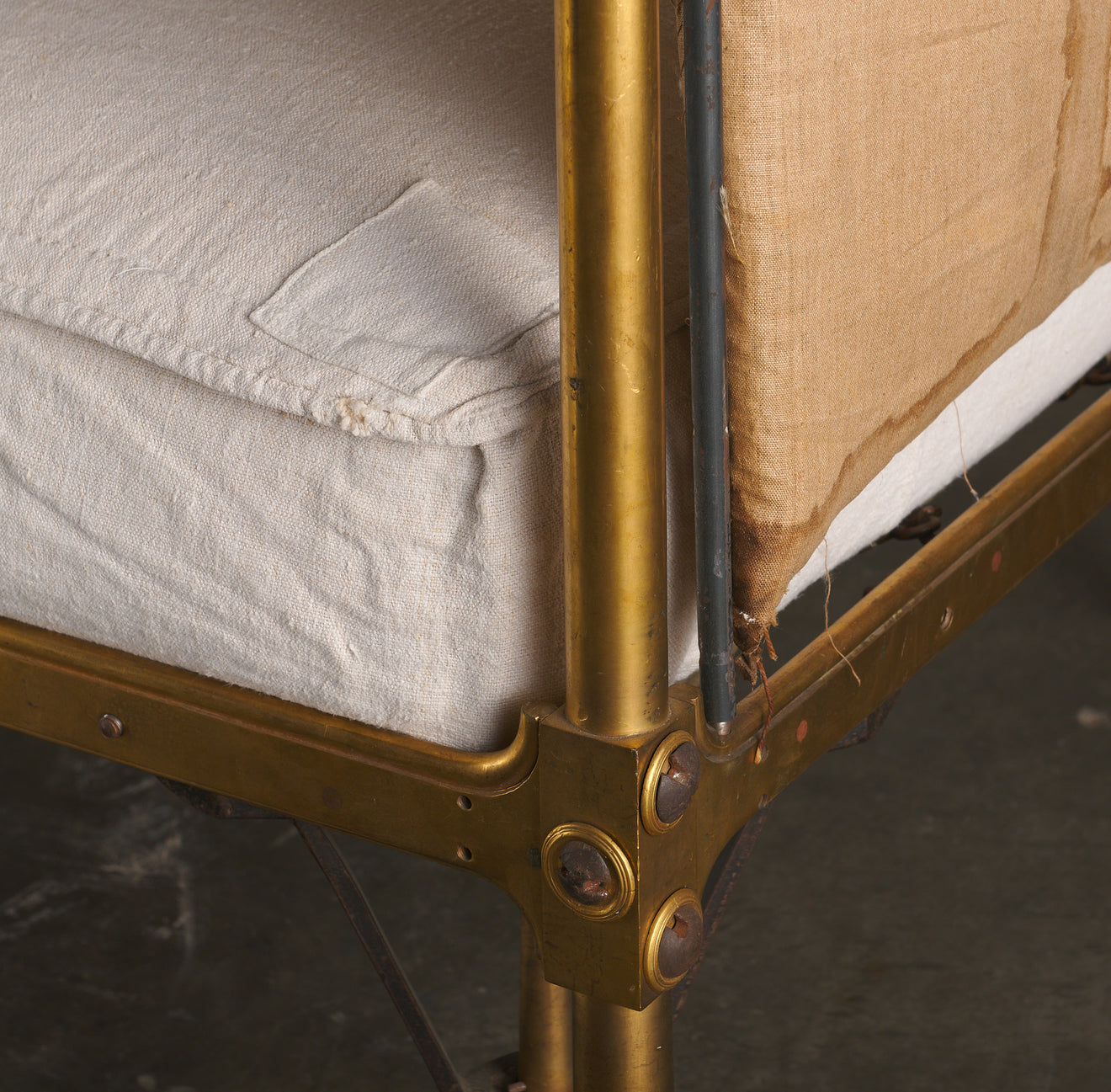 EMPIRE GILT BRONZE AND STEEL CAMPAIGN BED WITH CANOPY, ATTRIBUTED TO MARIE-JEAN DESOUCHES (1764-1828)