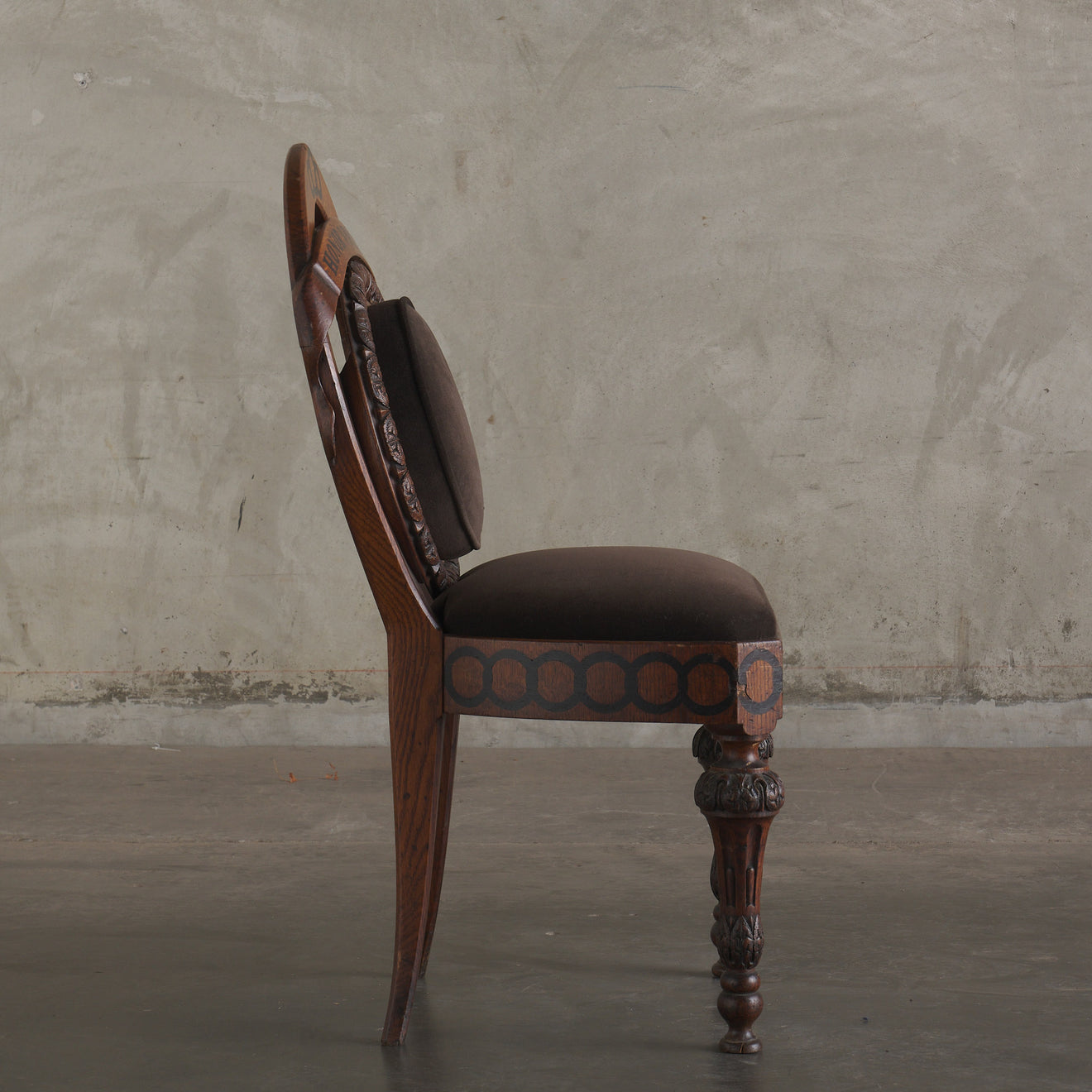 FRATERNAL INTRICATELY CARVED SIDE CHAIR, c1880