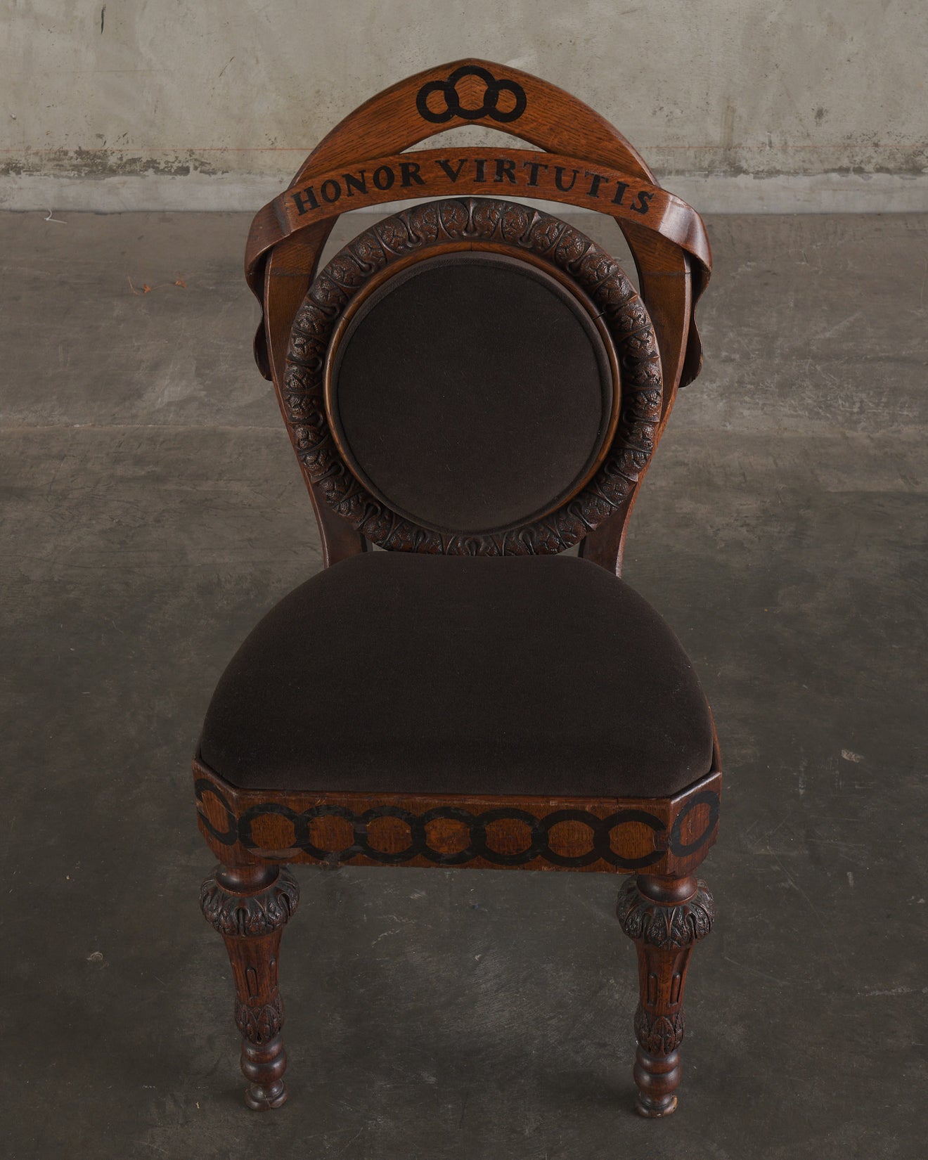 FRATERNAL INTRICATELY CARVED SIDE CHAIR, c1880