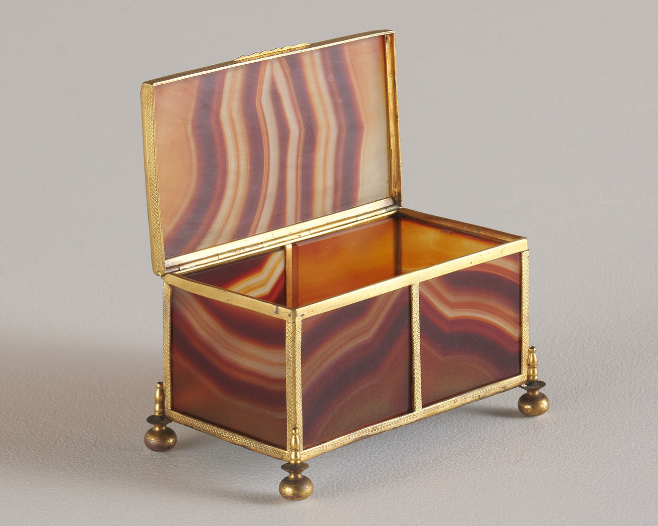 FRENCH AGATE AND GILT METAL COVERED BOX, 19th C