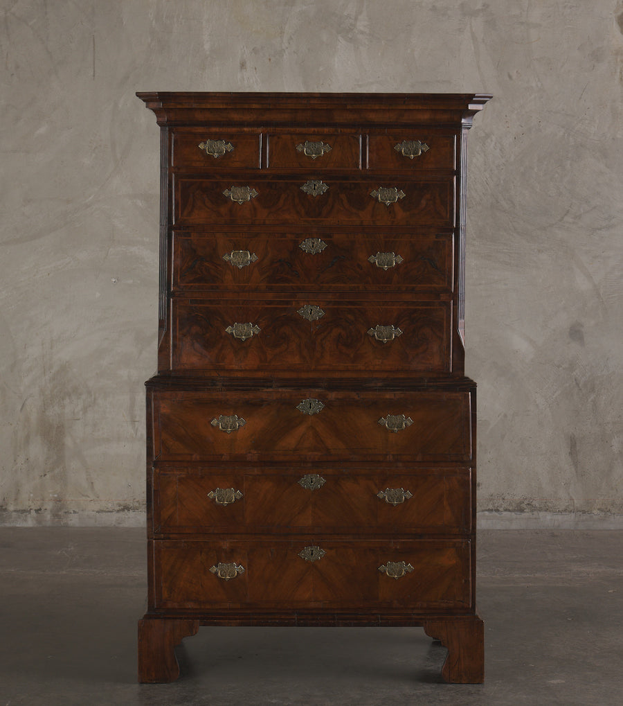 GEORGE III, WALNUT CHEST ON CHEST, ENGLAND, LATE 18TH C