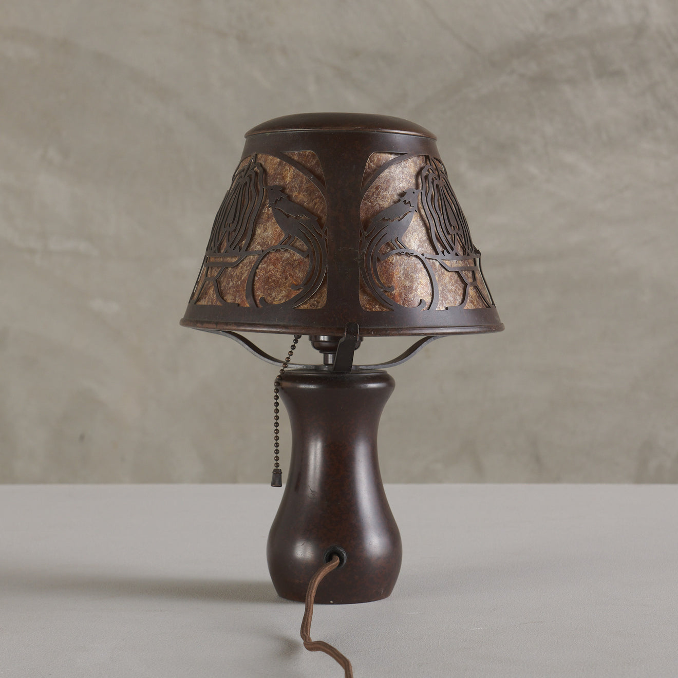 HEINTZ ART METAL SHOP, BIRDS OF PARADISE WITH SILVER INLAY DESK LAMP, 1915