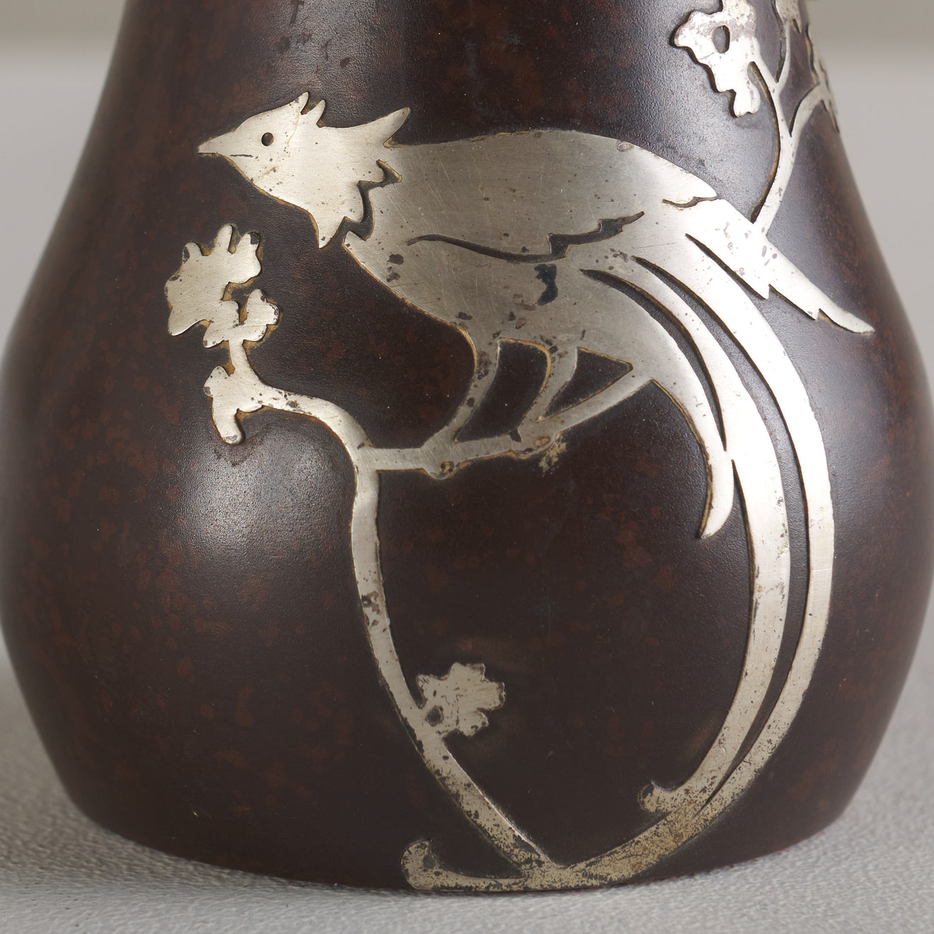 HEINTZ ART METAL SHOP, BIRDS OF PARADISE WITH SILVER INLAY DESK LAMP, 1915