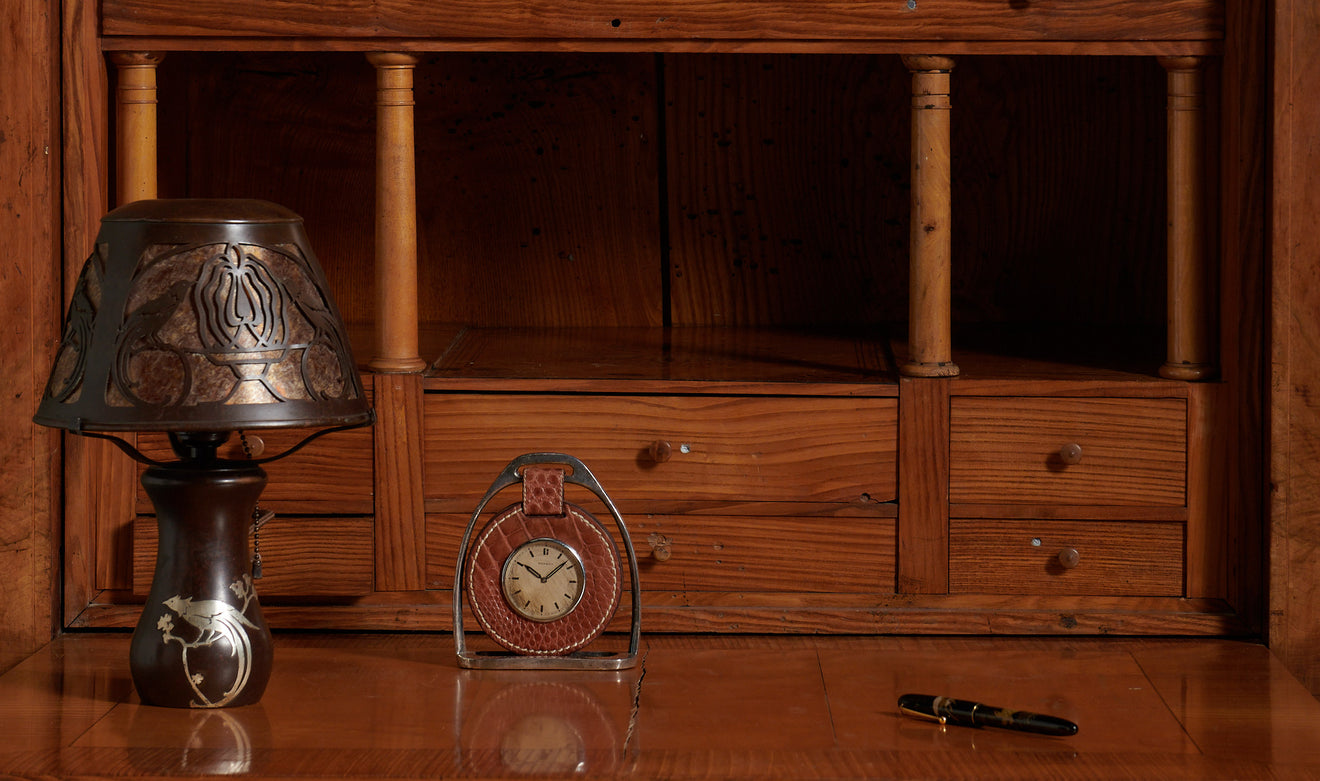 HEINTZ ART METAL SHOP, BIRDS OF PARADISE WITH SILVER INLAY DESK LAMP, 1915