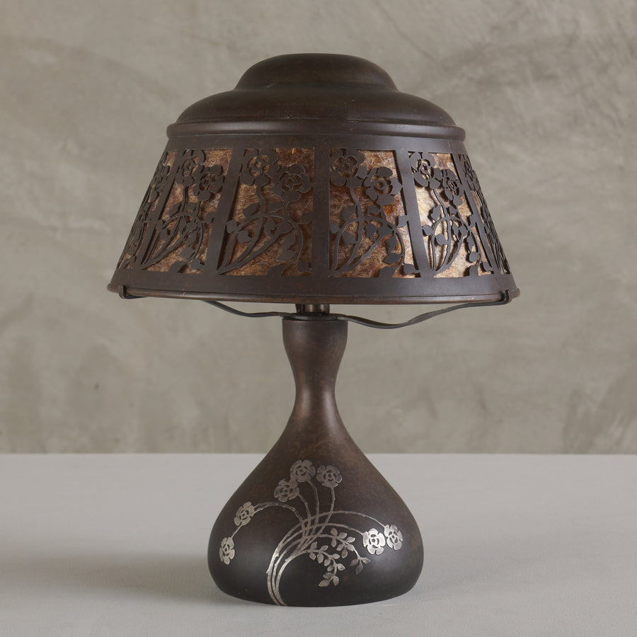 HEINTZ ART METAL SHOP, FLORAL OVERLAY TABLE LAMP, c1915