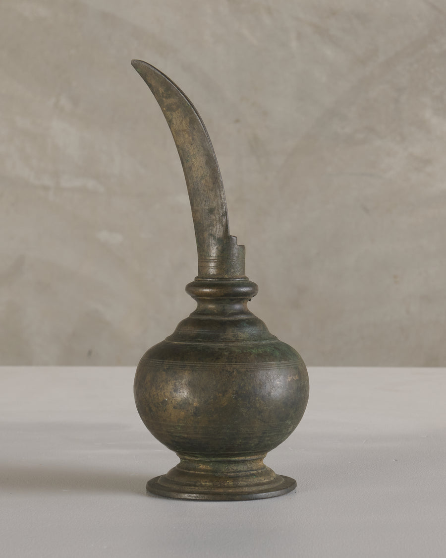 INDIAN SRI LANKAN BRASS TEMPLE OIL EWER, 18TH-19TH C