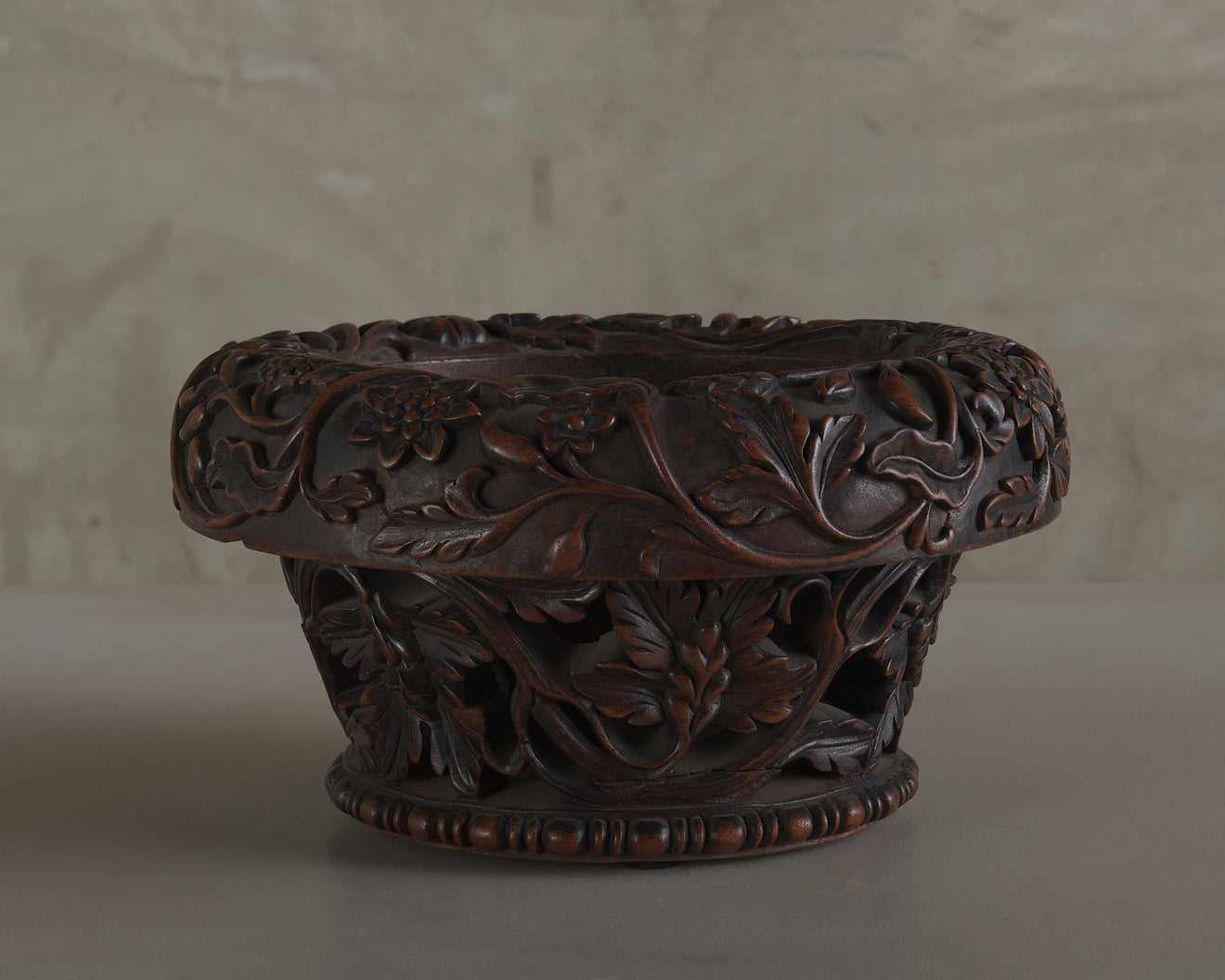 INTRICATELY CARVED FLORAL PLANTER, 20TH C