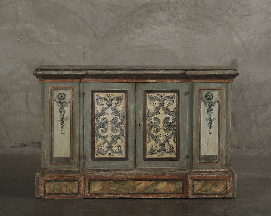 ITALIAN POLYCHROME-PAINTED WOOD CREDENZA WITH HIDDEN COMPARTMENT, 18th C