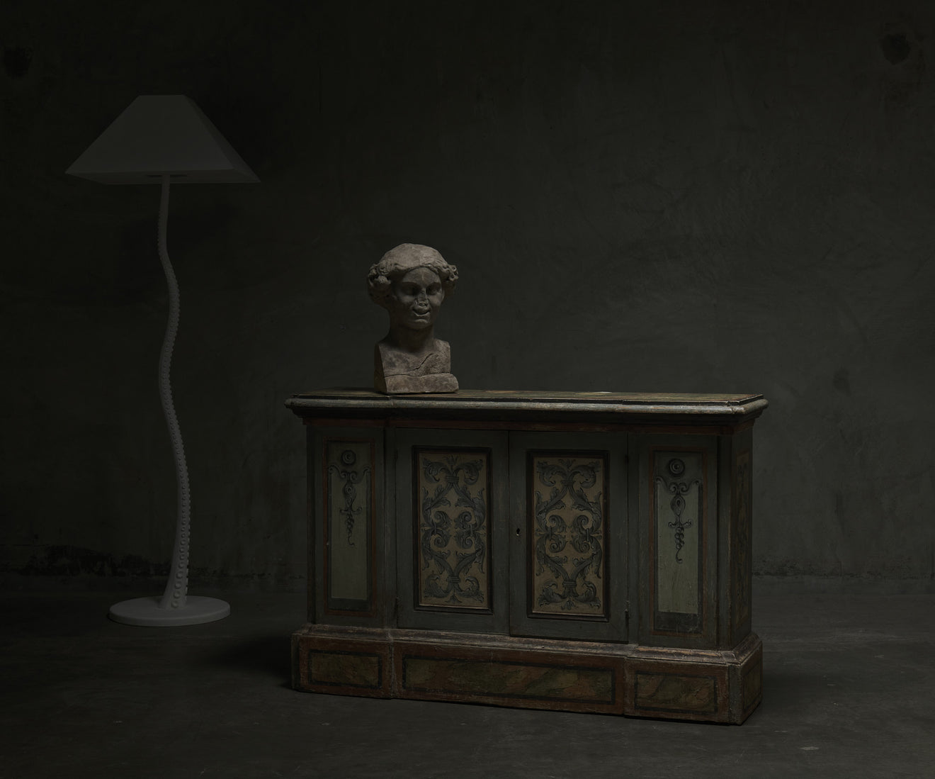ITALIAN POLYCHROME-PAINTED WOOD CREDENZA WITH HIDDEN COMPARTMENT, 18th C