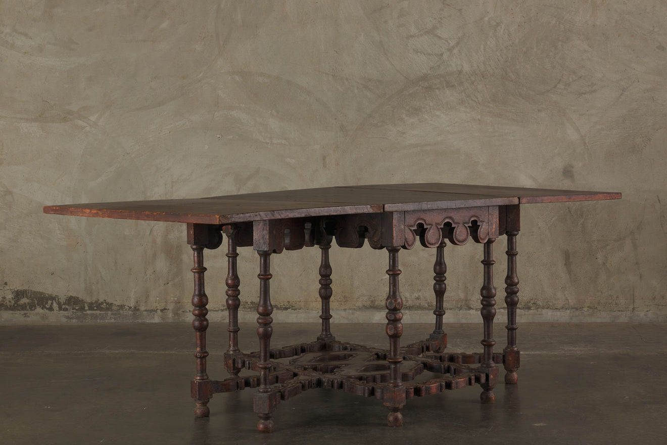 RARE  17th C ITALIAN FOLDING CENTER TABLE WITH DRAWER