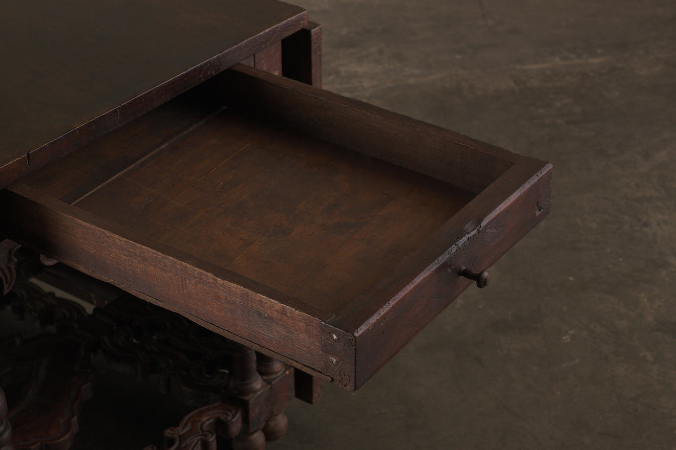 RARE  17th C ITALIAN FOLDING CENTER TABLE WITH DRAWER