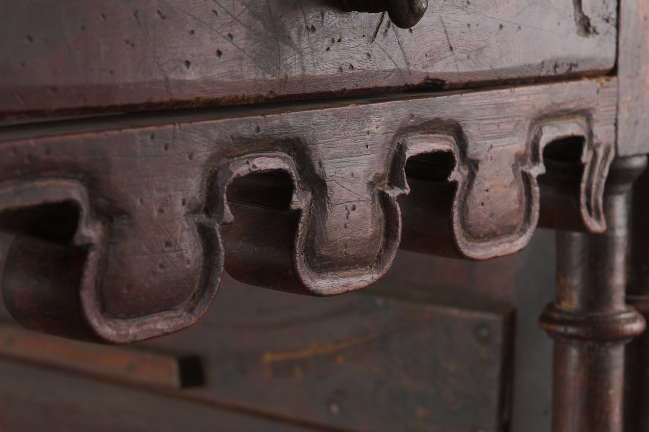 RARE  17th C ITALIAN FOLDING CENTER TABLE WITH DRAWER