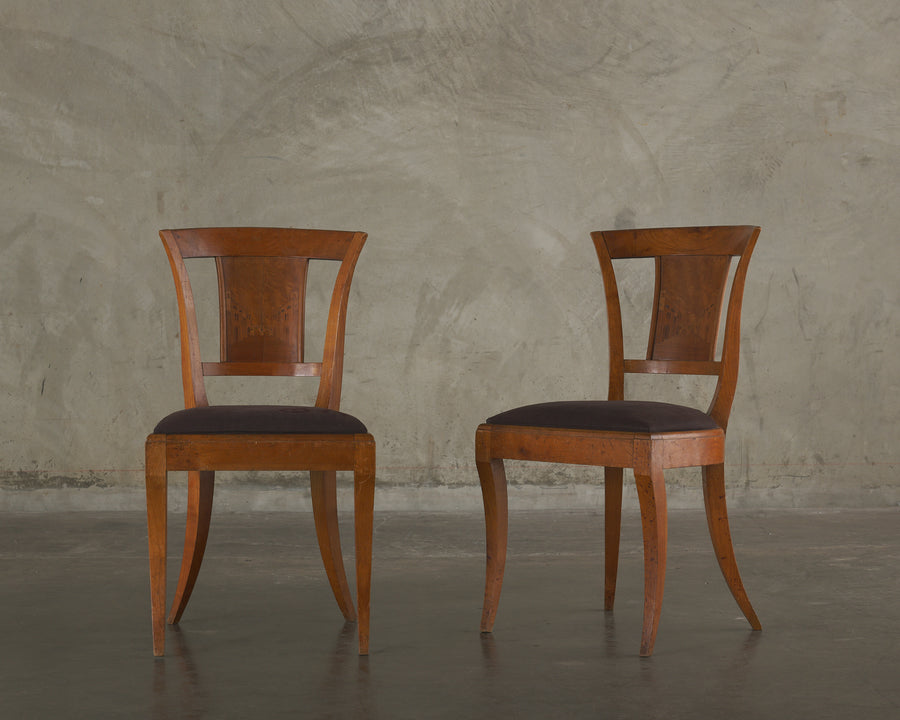 PAIR OF ITALIAN  SIDE CHAIRS WITH MARQUETRY BACKS