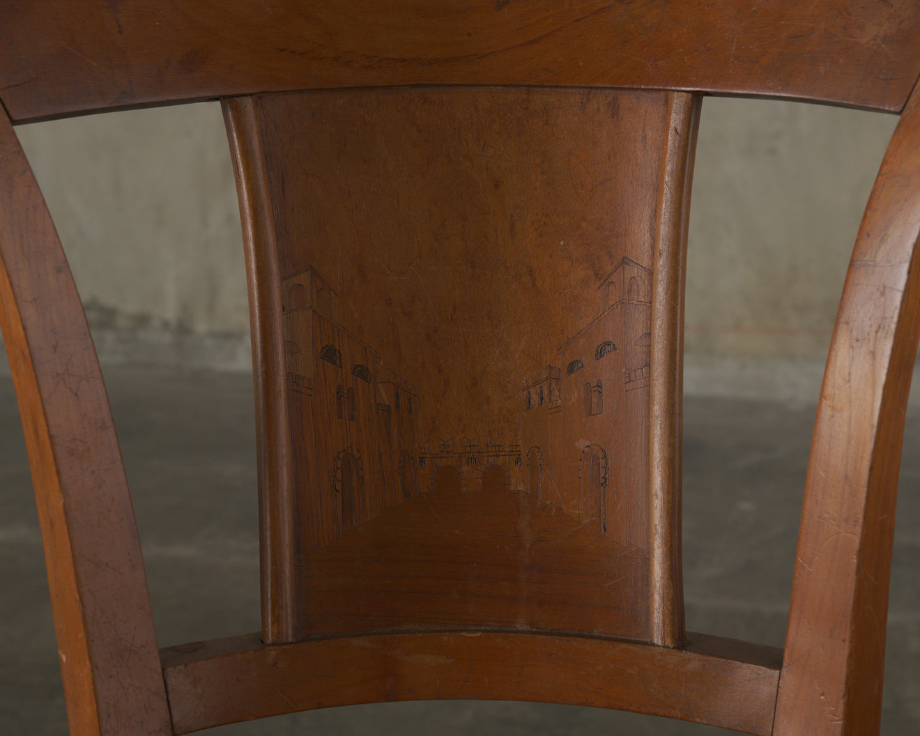 PAIR OF ITALIAN  SIDE CHAIRS WITH MARQUETRY BACKS