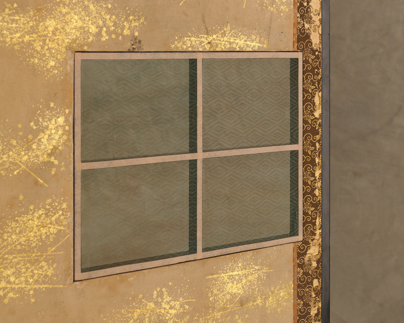 JAPANESE 2-PANEL GOLD LEAF FOLDING SCREEN WITH WINDOW