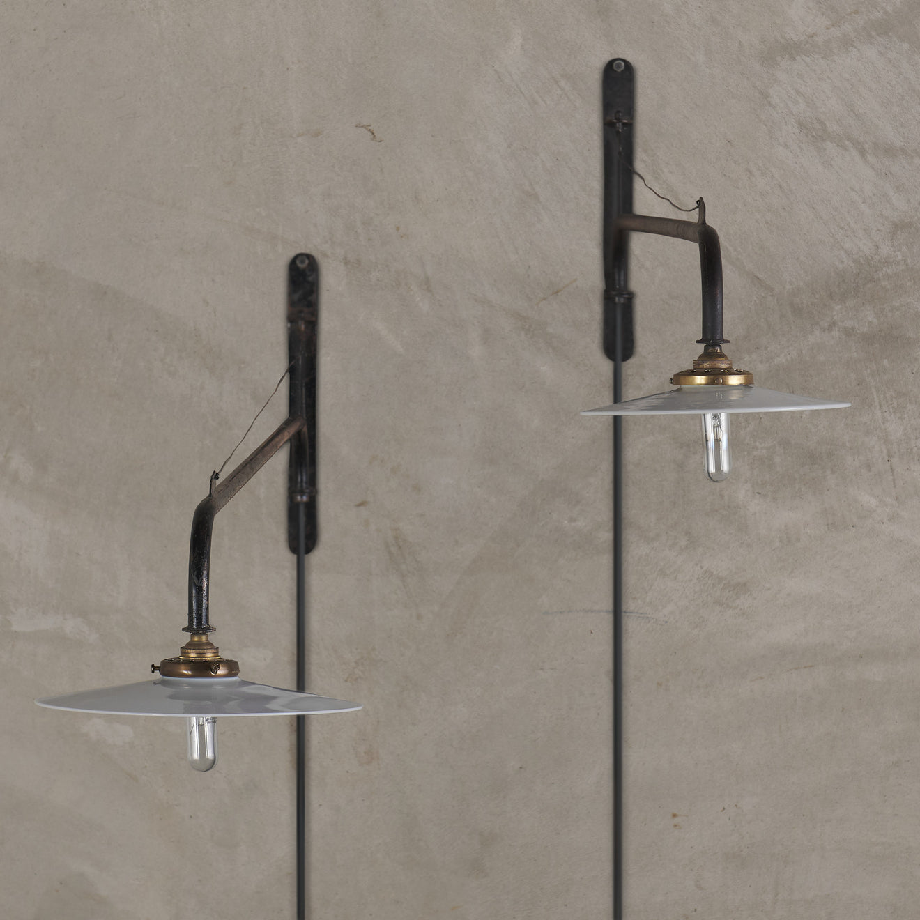 JEAN PROUVÉ STYLE SWING ARM JIB SCONCE WITH VINTAGE REFLECTOR