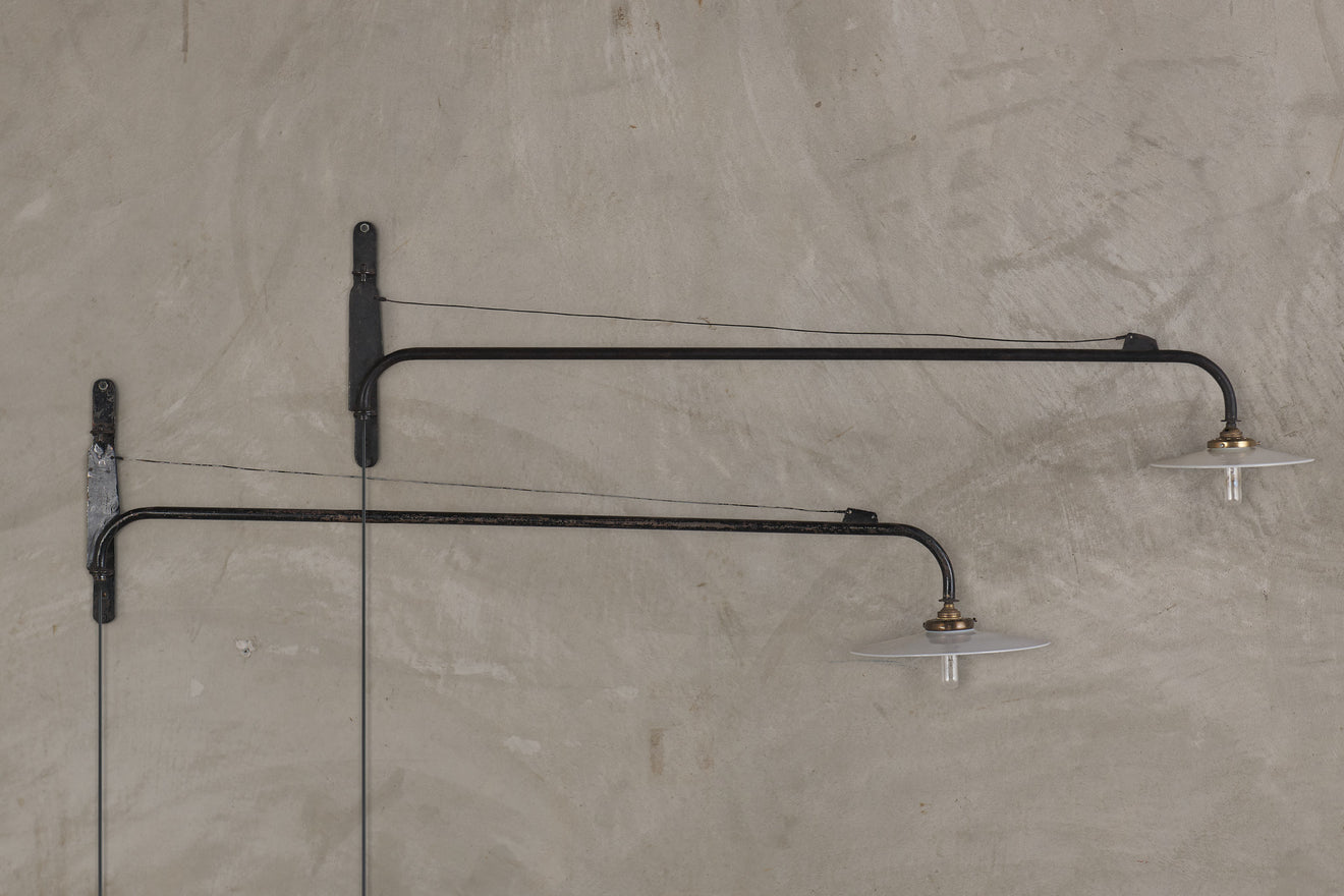 JEAN PROUVÉ STYLE SWING ARM JIB SCONCE WITH VINTAGE REFLECTOR