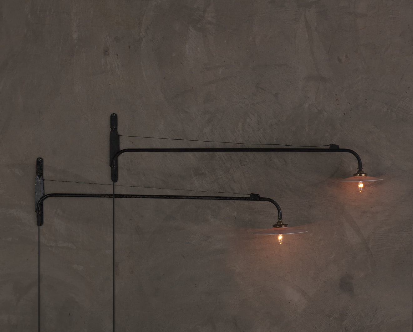 JEAN PROUVÉ STYLE SWING ARM JIB SCONCE WITH VINTAGE REFLECTOR