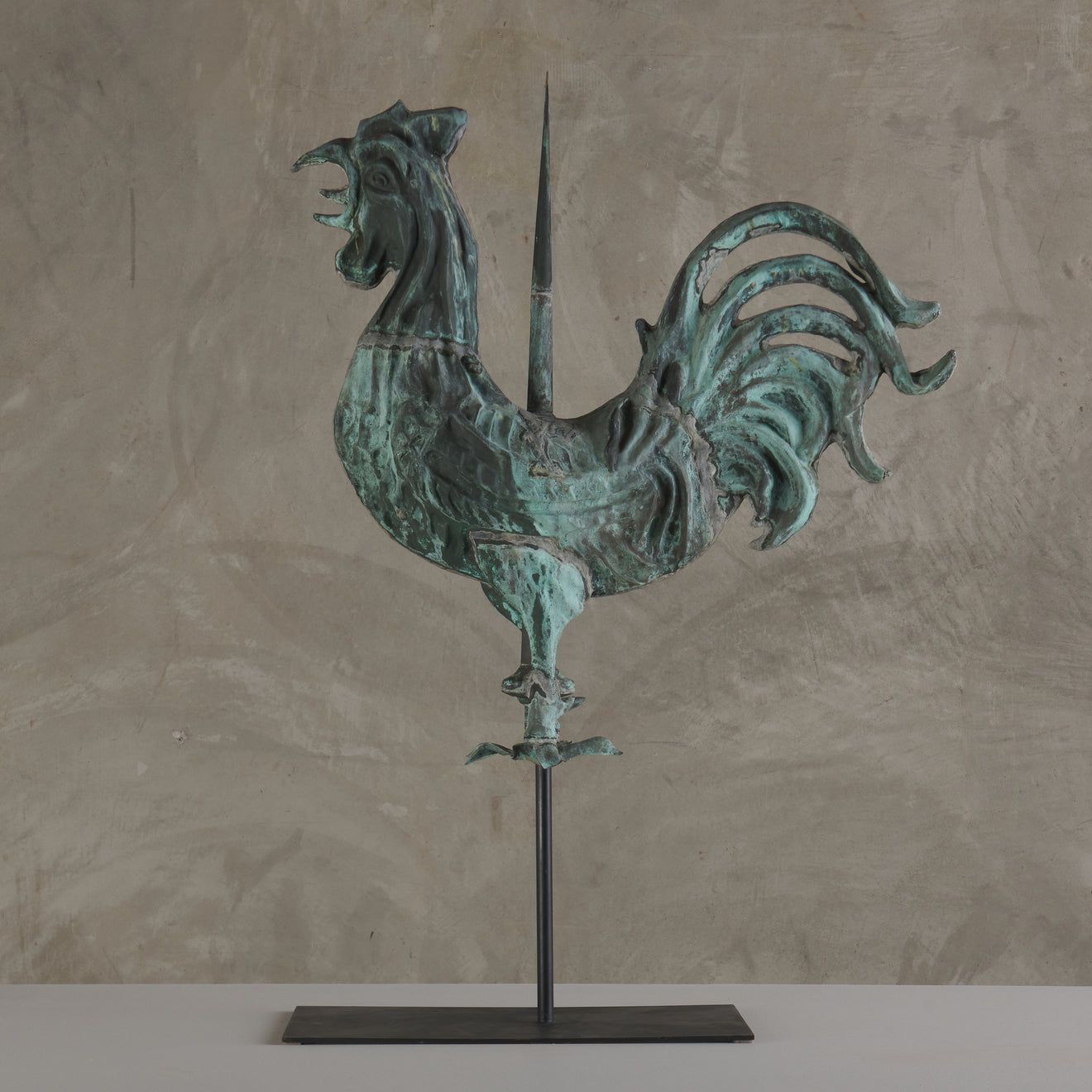 LARGE FRENCH COPPER FULL-BODIED ROOSTER WEATHER VANE(s)