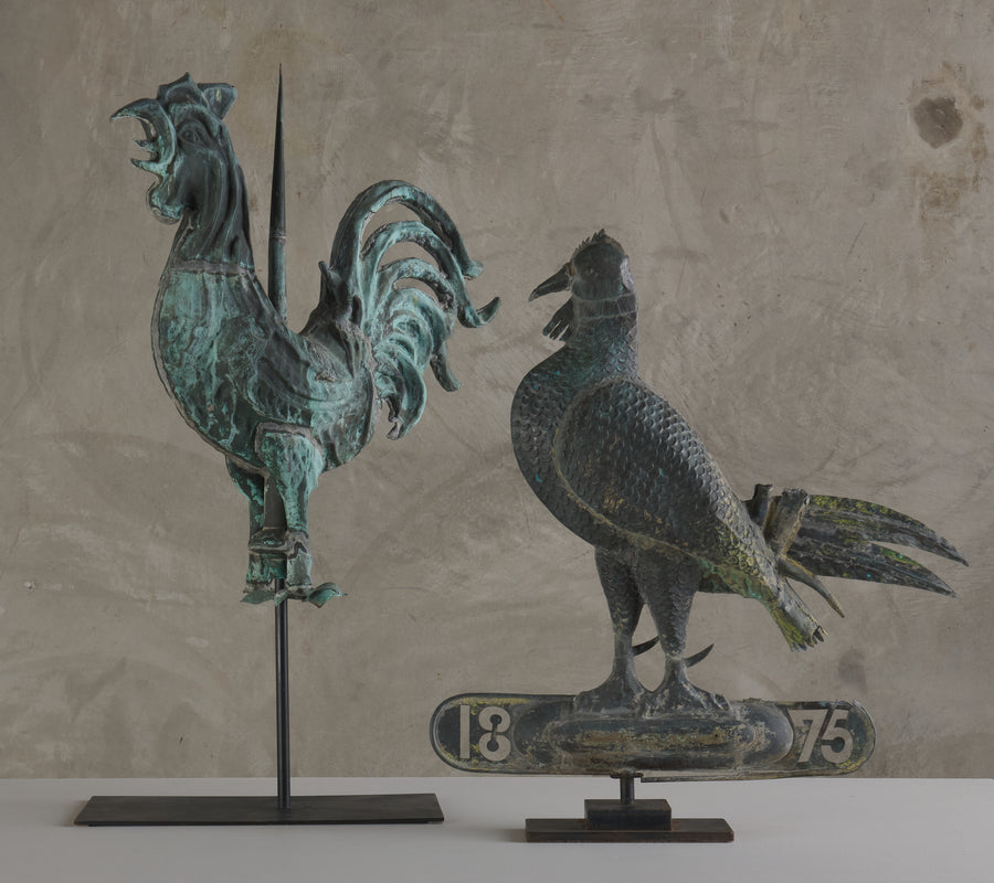 LARGE FRENCH COPPER FULL-BODIED ROOSTER WEATHER VANE(s)