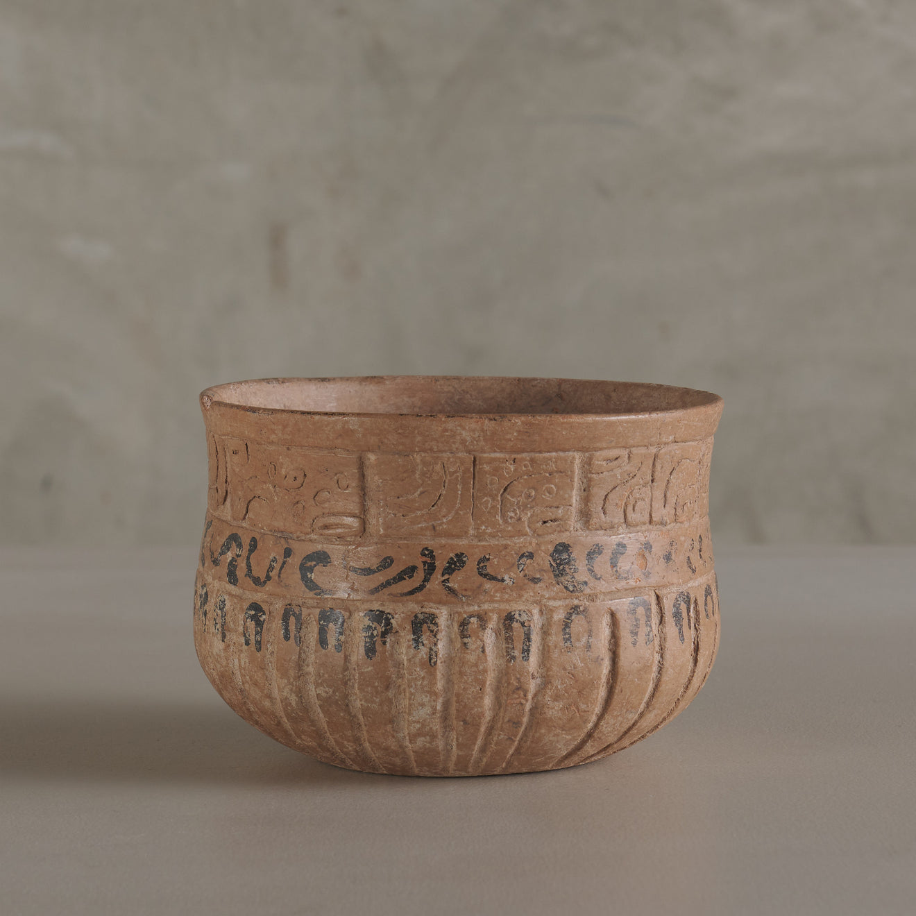 MAYAN GADROONED VESSEL WITH GLYPHS, 600-900 CE