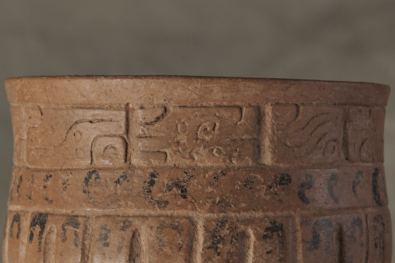 MAYAN GADROONED VESSEL WITH GLYPHS, 600-900 CE
